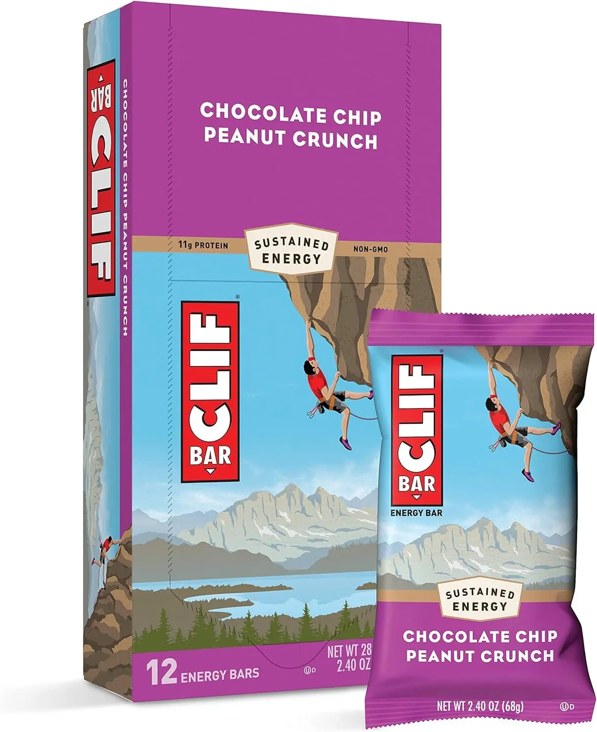 Clif Energy Protein Bar Chocolate Chip Peanut Crunch 2.40 oz 12 ct Tray