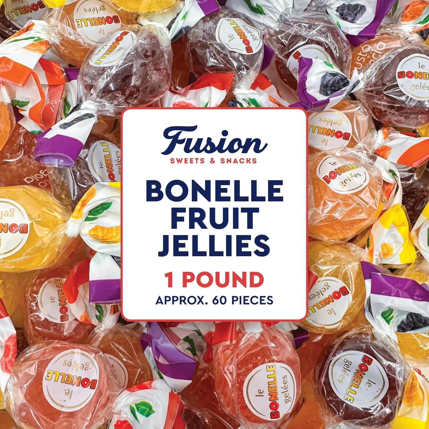 Bonelle Italian Fruit Jelly Candy - 1 Pound Bulk Bag (Approx 60 Pieces), Italian Candy, Jelly Candies Gluten Free & Vegan Individually Wrapped Treats