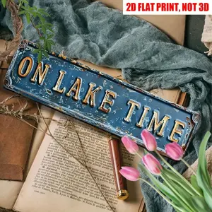 Vintage On Lake Time Wall Decor Street Sign Lakehouse Rustic Metal Tin Sign 16"x4" No Electricity Needed, Easy to Hang, Festive Wall Art | Vintage Christmas Decor | Durable Iron Sign, Christmas Decorations