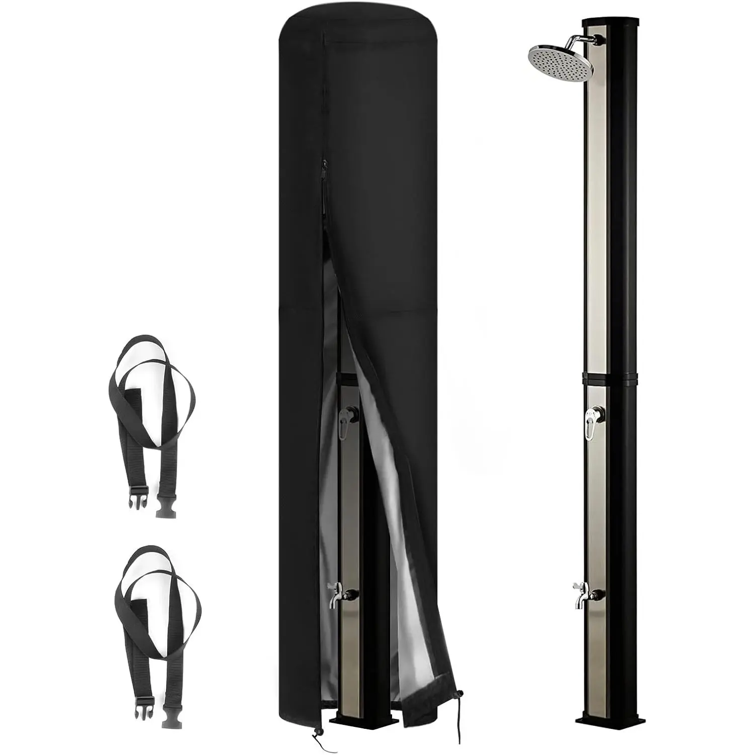 Solar Shower Cover Waterproof, Heavy Duty Outdoor Shower Cover for 10.6 Gallon Solar Shower with UV Coating, Protective Cover for Solar Showers, Umbrella Cover, Windproof, Black (230 x 67 cm)