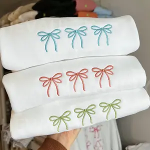 Embroidered Bows Crewneck in Blue, Pink or Green - Unisex