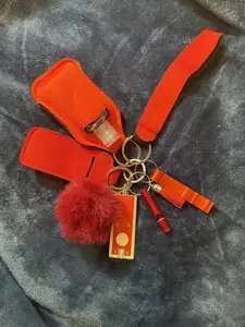 Safety Key Chain Set Red, Fashionable Keychain & Phone Chain & Wristband, Trendy Exquisite Accessories for Women