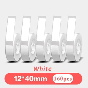 12*4mm 5 rolls of white portable label paper, self-adhesive thermal printer stickers, multi-purpose label stickers