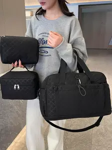 Large Capacity Travel Set, Expandable Duffel Bag, Oxford Fabric, Solid Pattern, All Seasons, Casual Style, Dry/wet Separation, Student Friendly
