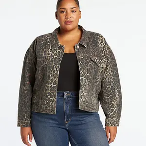 Curvalicious Leopard Print Denim Jacket 1X