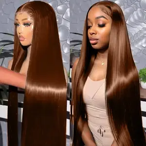13X6 Chocolate Brown Lace Front Wigs 13X4 Bone Straight Human Hair 28 30 Inch Lace Frontal Colored Wig Brazilian For Women