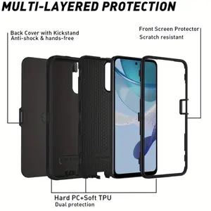 Samsung Galaxy S21 Black Phone Case Heavy Duty Shockproof Rugged Defender Cover with Back Cover, Front Screen Protector & Hard PC+Soft TPU Protection