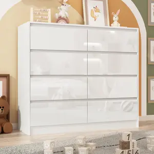 8-Drawer Modern High Gloss Bedroom Dresser - Handle-Free Clothing Storage Cabinet, Storage Design Furniture, Large Organizer for Living Room, Bedroom