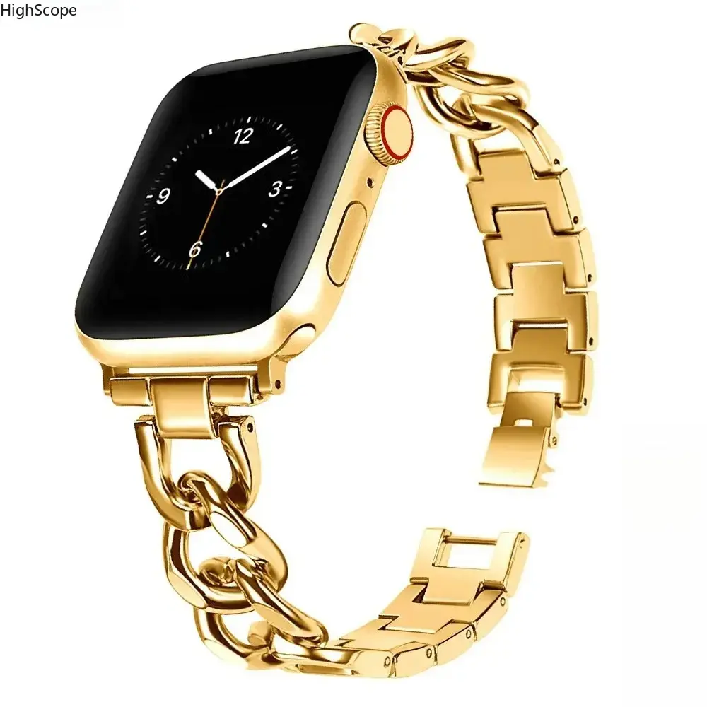 Chunky Chain Link Metal Apple Watch Band, Women's Fashion Curb Chain Strap for 38-49mm