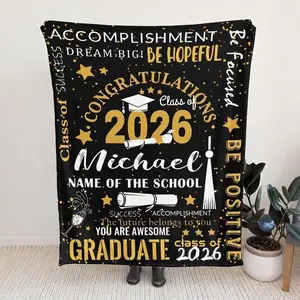 Custom Class Of 2026 Graduation Blanket, Personalized Black Gold Starlight Throw Blanket With Name & School, Custom Graduation Keepsake Gift, Ultra Soft Flannel, Multiple Sizes,Room Decor,Home Decor,Bedding,Throw Blanket