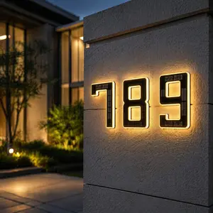 Solar Lighted House Numbers, 6.7 Inch Waterproof LED Backlit Address Signs, Modern Illuminated Exterior House Number Lights for Outside Home Decor & Curb Appeal sunset