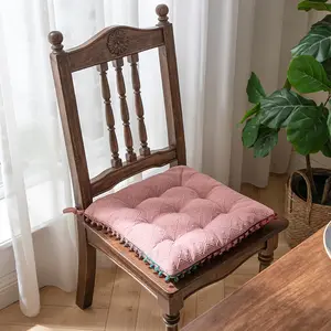 Bohemian Chair Pad with Ties & Pom Poms, 1 Count Square Cozy Seat Cushion for Dining, Office, Patio