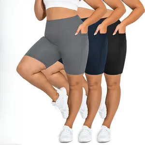 Women's plus-size high-waisted tight-fitting yoga shorts with pockets