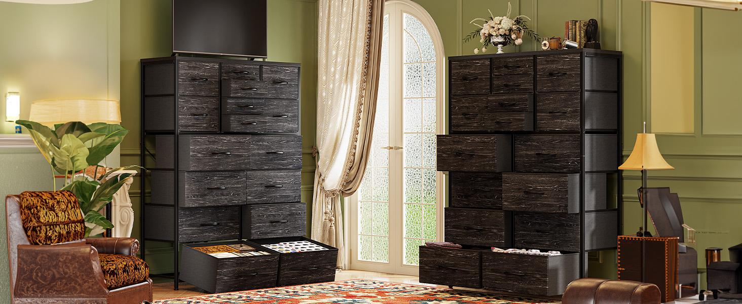 [Home Decor Refresh]RaybeeFurniture Tall Dresser with 12/13/16 Drawers, Large Capacity Storage Organizer with Wood Top & Metal Frame, Fabric Chest Organizer Unit with Fabric Bins, Modern Spacious Storage Tower for Bedroom, Closet, Living Room, Entryway