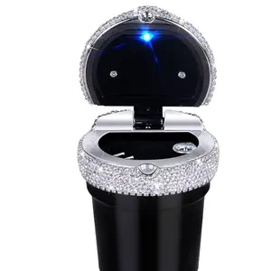 Car Ashtray Portable Bling Cigarette Smokeless Cylinder Cup Holder with Blue LED Light Indicator,Car Accessories for Women,Ideal for Car,Home and Office,1 - Pack Black+White