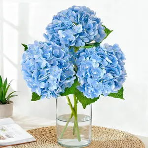 3PCS Blue Hydrangea Artificial Flowers Real Touch Silk Flowers Home Wedding Decor
