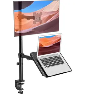Laptop and Monitor Mount Stand, Extra Tall Single Monitor Desk Mount with Tray for 1 Laptop Notebook up to 17 Inch and 1 LCD Monitor Mount up to 32 Inch, Weight up to 22Lbs (M001XLLP), Black