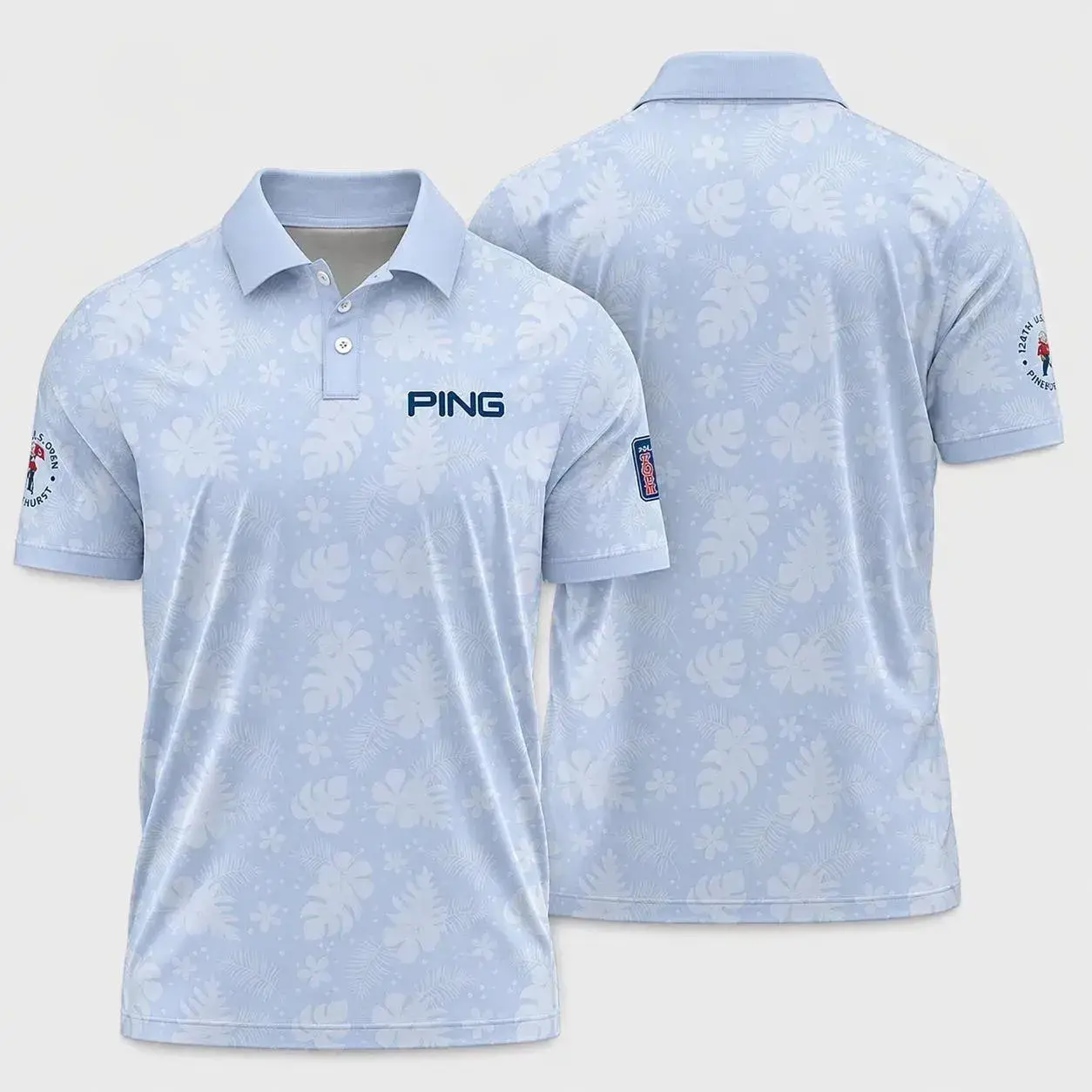 Premium Men's Light Blue Tropical Floral Vacation Golf Shirt, Men’s Breathable Quick Dry Polo for Coastal Travel, Outdoor Events, and Relaxed Casual Wear