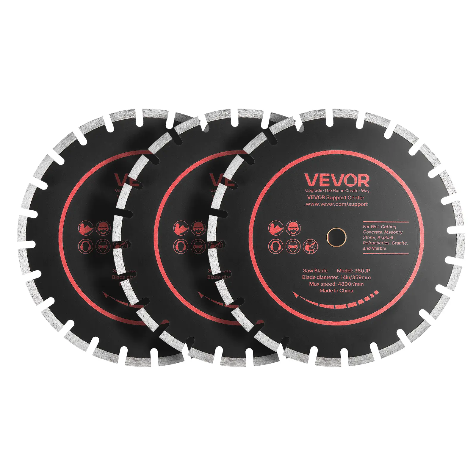 VEVOR 3-Pack 14-in Diamond Blades, 1-in Arbor Mount, 0.13 in High-Hardness Diamond Edge, 65Mn Steel Core, Copper Bushing, Dry/Wet Mode, High Efficient Cutting, Universal Fit, Smooth Speed Performance for Concrete, Brick, 3-Pack Value