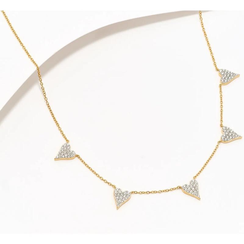 Women's 40cm Gold-Plated Copper Choker Necklace - Cubic Zirconia Heart Design, Choker-Style Dainty Lightweight Costume Jewelry, Best Friend Gift