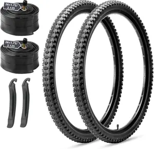 MOHEGIA Mountain Bike Tires Set: 2 pack 26x2.1/27.5x2.1/ 29x2.1 Inch Folding Bicycle Tires Replacement and Pair 26/27.5/29 Inch Inner Tubes Schrader Valve with Tire Levers
