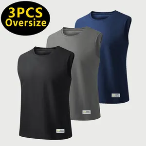 Pack of 3 Plus Size Men’s Waffle Tank Tops - Oversized Sleeveless Top - Crew Neck Fit - Design-Forward Patch Details - Wearable Year-Round - Essential for Home, Going Out, and Gym Training