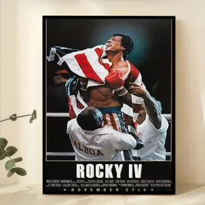 [2D Flat] 1 Frameless Canvas Art Painting, 2D Frameless Movie Poster <Rocky 4> - 30.48X45.72 cm, Depicting the Patriotic Scene of Rocky Balboa and Drago, High-Quality Decoration for Living Room or Bedroom, Classic Boxing Movie Artwork
