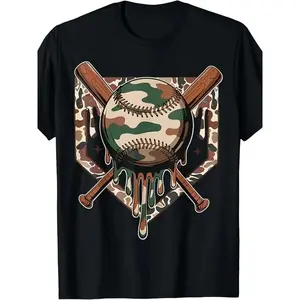 Oversized Baseball T-Shirt, Vintage Washed Camo Drip Graphic Tee, Retro Cool Baseball Lover Shirt for Men, Aesthetic Camo Sports Top, Trendy Baseball Player Apparel, Unique Gift for Him