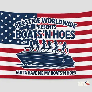 Boats N Hoes Funny Boating American Flag 3x5 Wall Decor Banner Gift Husband Garage Ornaments Big Slogan Tapestry Seasonal US Camping - Decoration