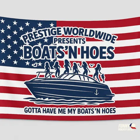 Boats N Hoes Funny Boating American Flag 3x5 Wall Decor Banner Gift Husband Garage Ornaments Big Slogan Tapestry Seasonal US Camping - Decoration