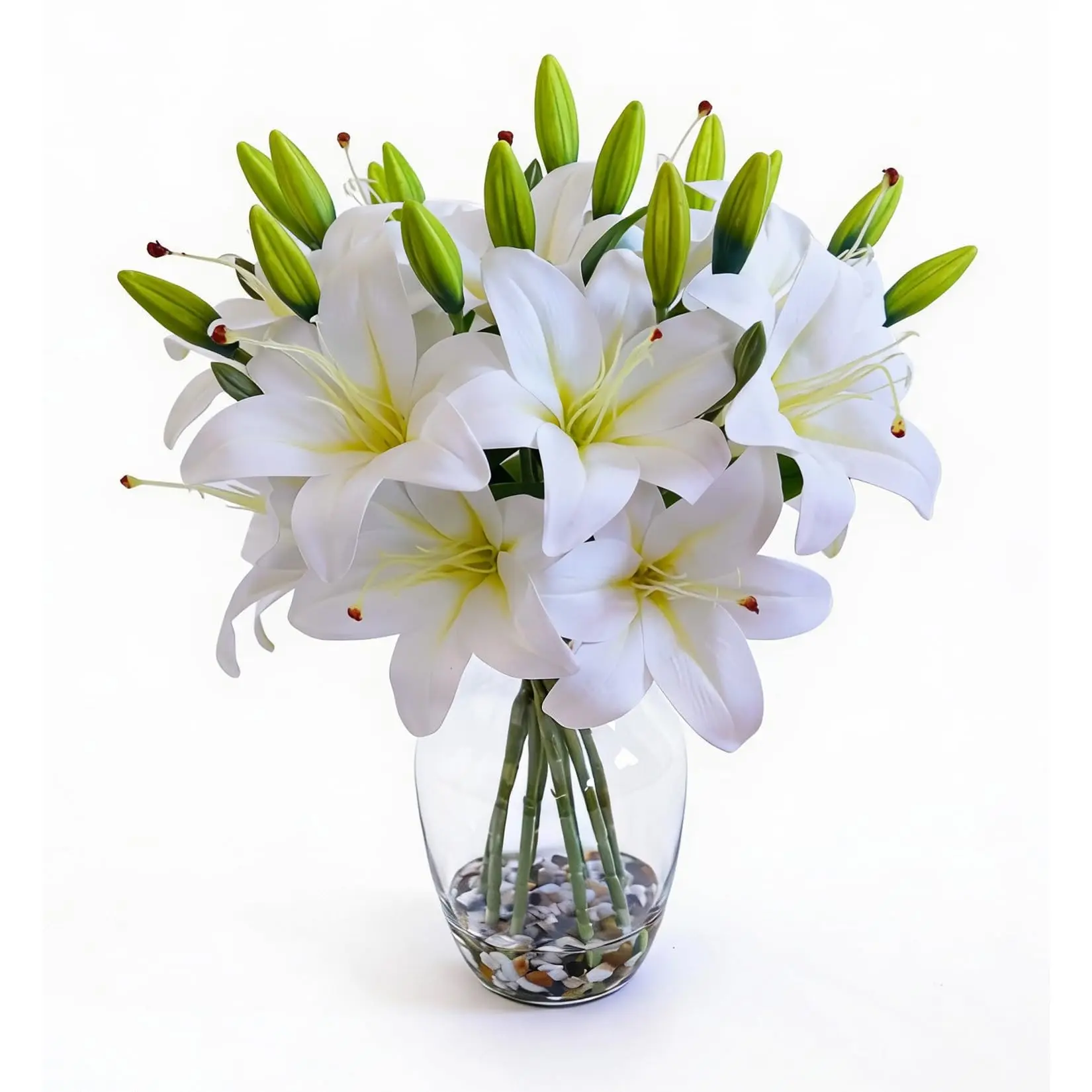 Artificial Lily Flower with Vase and Faux Water, Lifelike Fake Lilies for Home Office, Anniversary, Birthday & Special Occasions Decor