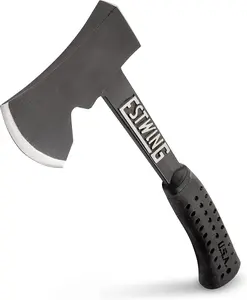 ESTWING Camper's Axe - 14" Black Hatchet with Tent Stake Puller & Shock Reduction Grip - EB-25A