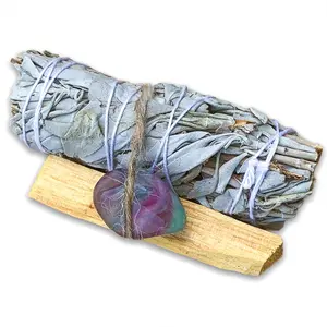 Fluorite Smudge Bundle - Palo Santo - White Sage - Fluorite