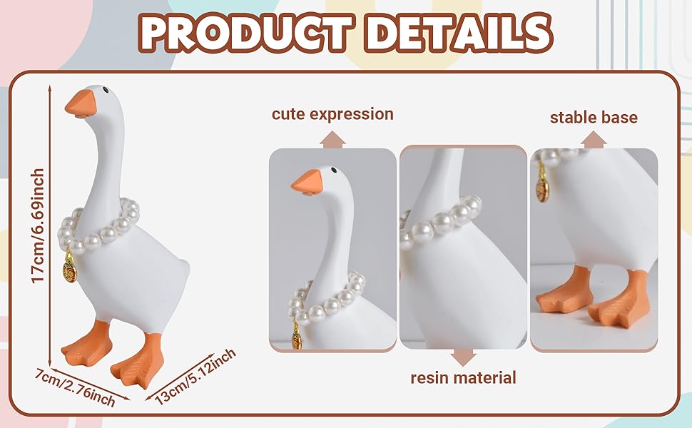 7-Inch Resin Goose Desk Statue with Magnetic Beak and Pearl Necklace – Funny Desktop Figurine Key Holder, Cute Home Office Decor, Holiday Gift, Housewarming Ornament, Silly Decorative Accent for Bedroom & Office Indoor Decoration Articulating Miniatures