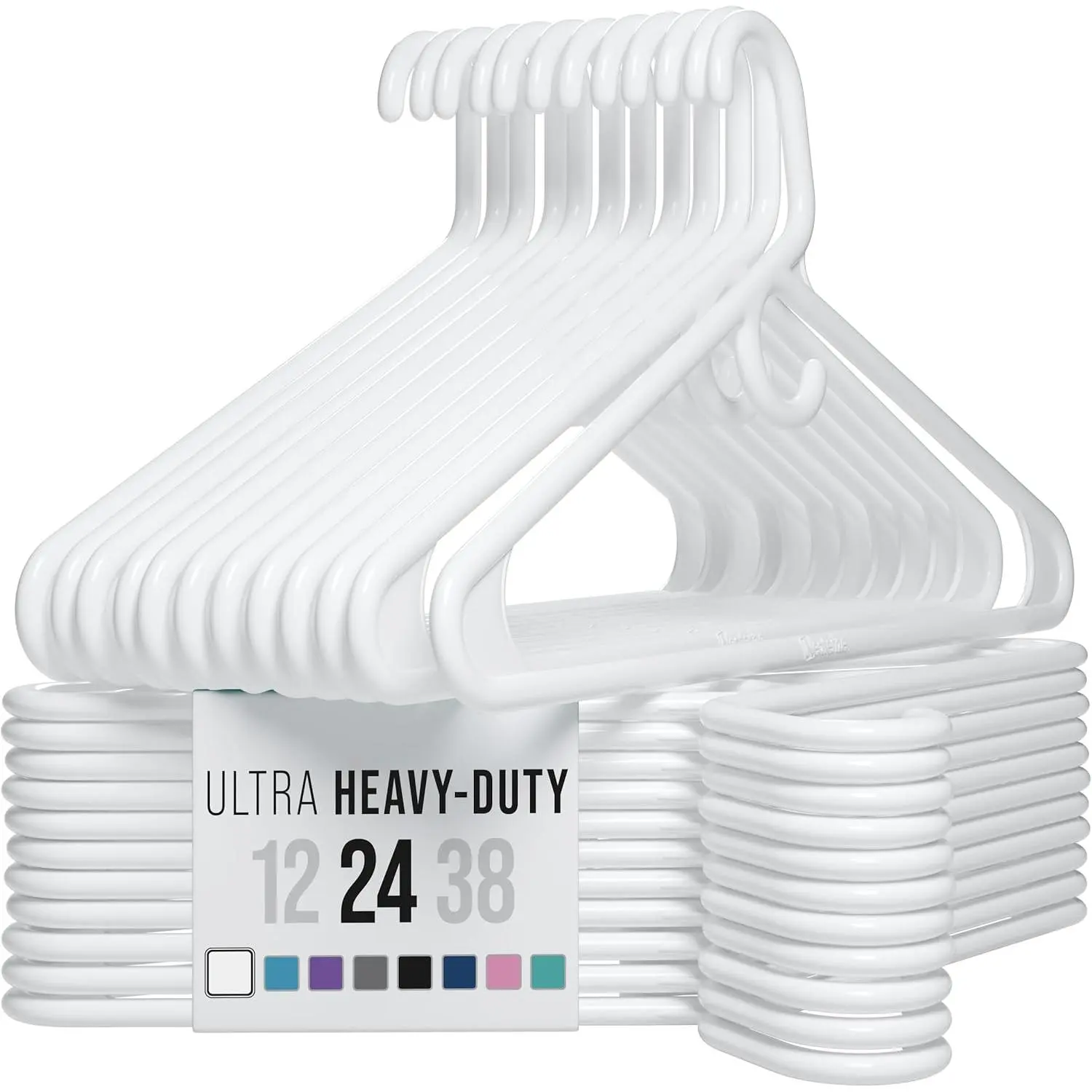 24-Pack White Ultra Heavy-Duty Plastic Clothes Hangers - Smooth, Durable Organiser for Hanging Coats, Suits, Laundry Items