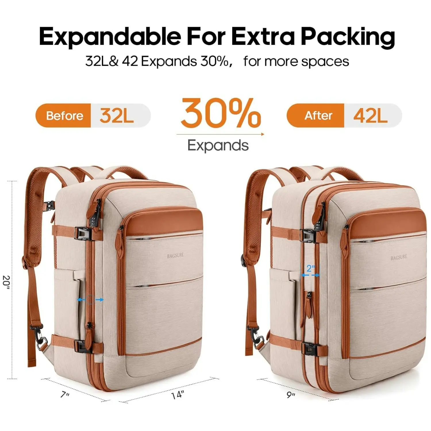 BAGSURE 42L Carry On Travel Backpack, Flight Approved Expandable Luggage Bag with Hidden Straps, No Wheels or Handle, Weekender Work Backpack with Packing Cubes for Men Women Organized Daypack #Summervibes,summerwins - TikTok BAGSURE 42L Carry On Travel Backpack, Flight Approved Expandable Luggage Bag with Hidden Straps, No Wheels or Handle, Weekender Work Backpack with Packing Cubes for Men Women Organized Daypack #Summervibes,summerwins - TikTok