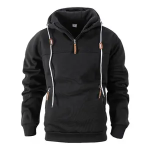 Men’s Half-Zip Pullover Hoodie – Soft Cotton-Blend Fleece, Zipper & Front Pockets, Contrasting Drawstrings, Relaxed Fit, Comfortable for Everyday Wear