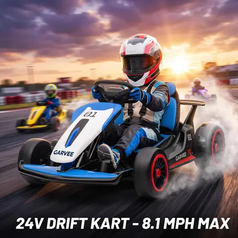 【Black Friday】GARVEE Kids 24V Rechargeable Electric Go Kart Ride On Toy with Ride on Wheels, Dual 200W Motors, 2 Speed Modes, Drift, 360° Spin, 8.1MPH, Dual Pedals, Sturdy Frame, 110 lbs Capacity, Transportation Roller Car for Ages 6+ Boy Birthday Gifts