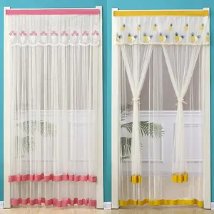 1count Lace Polyester Mosquito Proof Gauze Curtain Partition Door Curtain Double Layer Tulle Embroidery Fruit Animal Door Screens