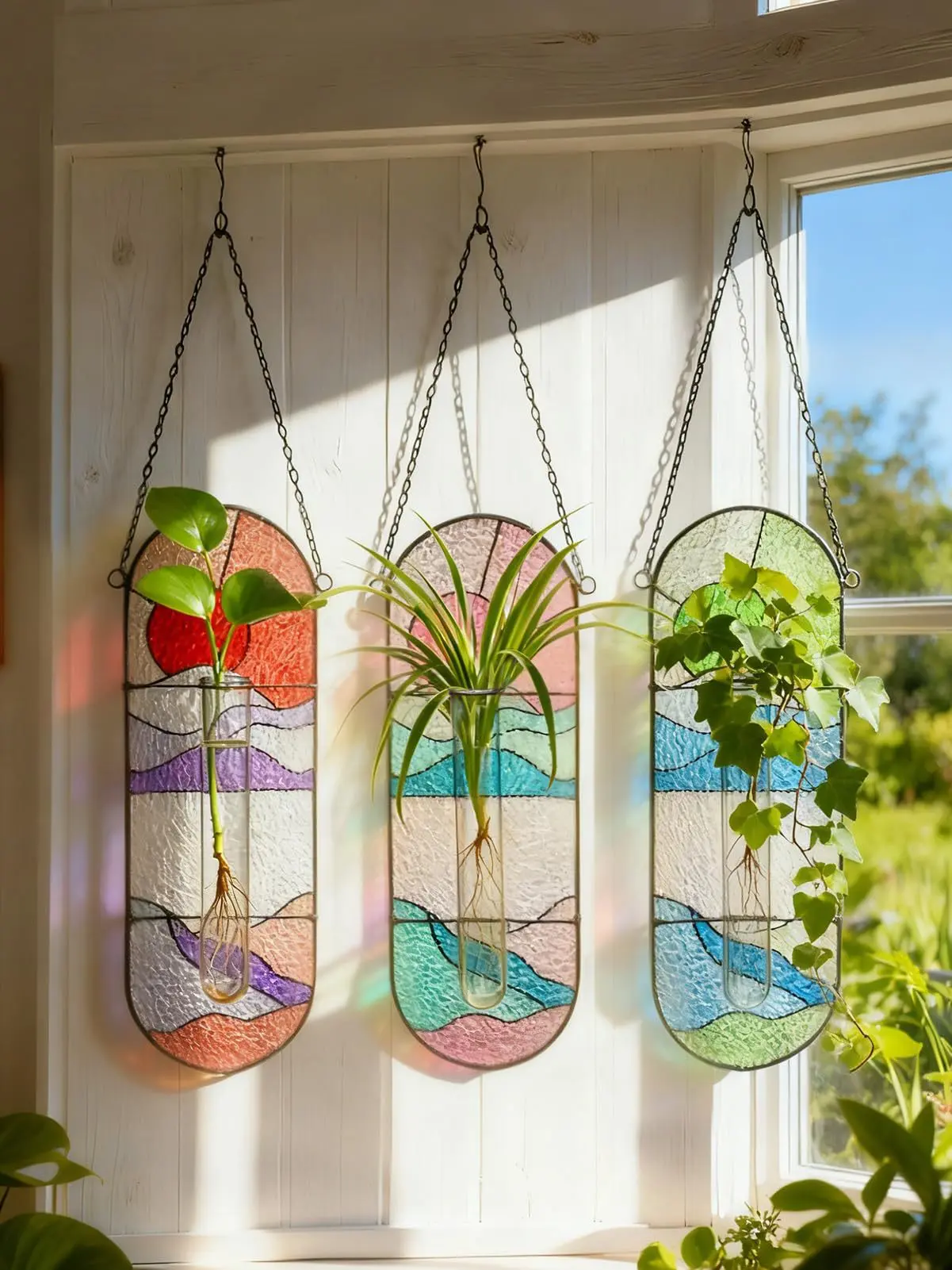 Hanging Hydroponic Glass Planters - Colored Glass Mosaic Wall Decor Ornaments for Hydroponic Enthusiasts, Indoor Use with Premium Feel and Sleek Look