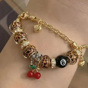 Premium Y2K Leopard Cherry Rhinestone Bracelet – Bold Statement Baddie Jewelry for Women