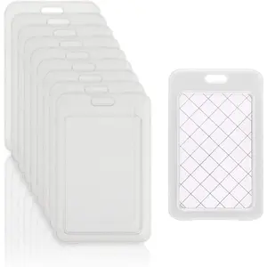 10 count Clear Vertical Name Tag Badge Id Card Holders Heavy Duty Transparent Badge Holder Double Sided Hard Rigid Bus Card Holder Case for Lanyard School Office Students (A)