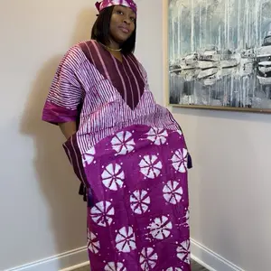 Women's Islamic Modest Aurelia Bloom Adire Boubou Kaftan - Lilac, Lightweight Wrap Style, Casual Wear, Modest Fashion Abayas, Long Colored Abayas, Perfect Fit, Easy Matching