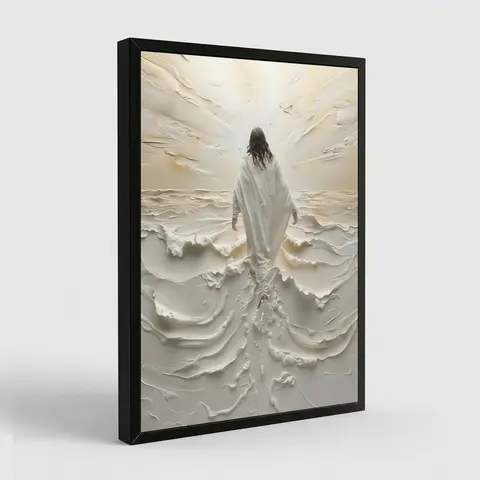 Jesus Walking on Water Canvas Painting Poster – Spiritual Wall Decor, Divine Light Modern Canvas Art, Ready to Hang Artwork, Christian Gift