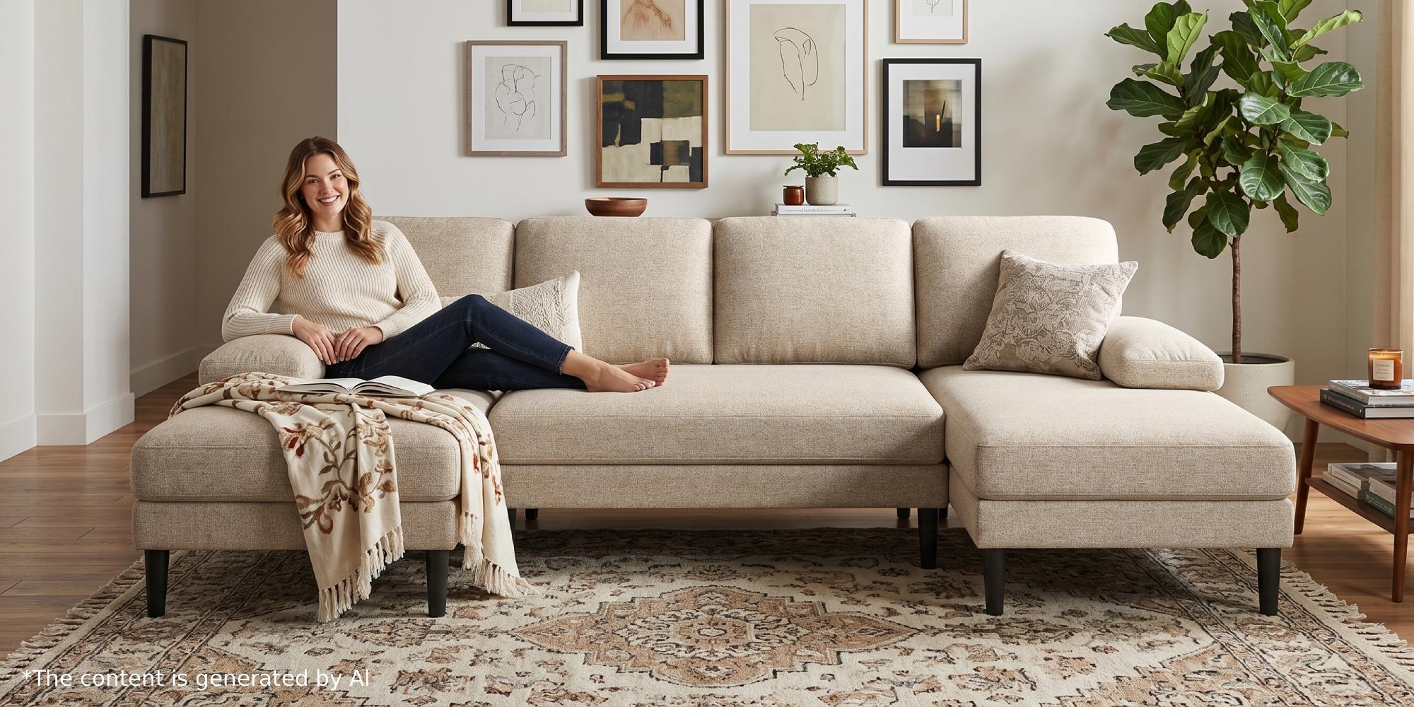 110" U-Shaped Sectional Sofa with Double Chaises, 4-Seater Ultra Deep Seat Chenille Couch for Living Room & Apartment