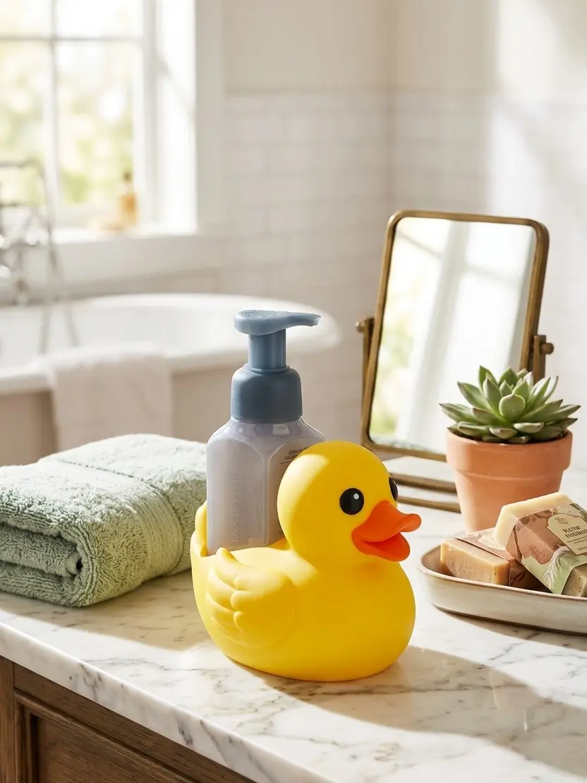 3D Printed Yellow Rubber Ducky Foaming Soap Holder - Bath & Body Works Sleeve Stand, Vanity Accessory for Hand Soap, Kitchen & Bath Decor, Unique Bathroom Aesthetic Gift