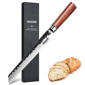 Huusk Serrated Bread Knife 8 Inch - Upgraded Carbon Steel Bread Slicing Knife with Gift Box - Christmas BlackFriday Gift