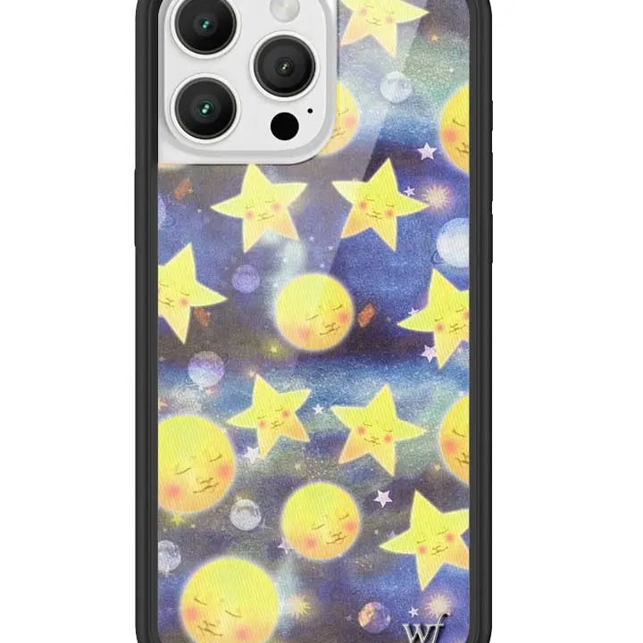 Celestial Dreaming | Limited Edition Trendy iPhone Case | Raised Protective Black Bumper | Women Owned Small Business | Vibrant Blue and Black Galaxy Background Shining Stars and Bright Moons | Safety Casing Protective | Gift for Her, Smartphone, Cellphon
