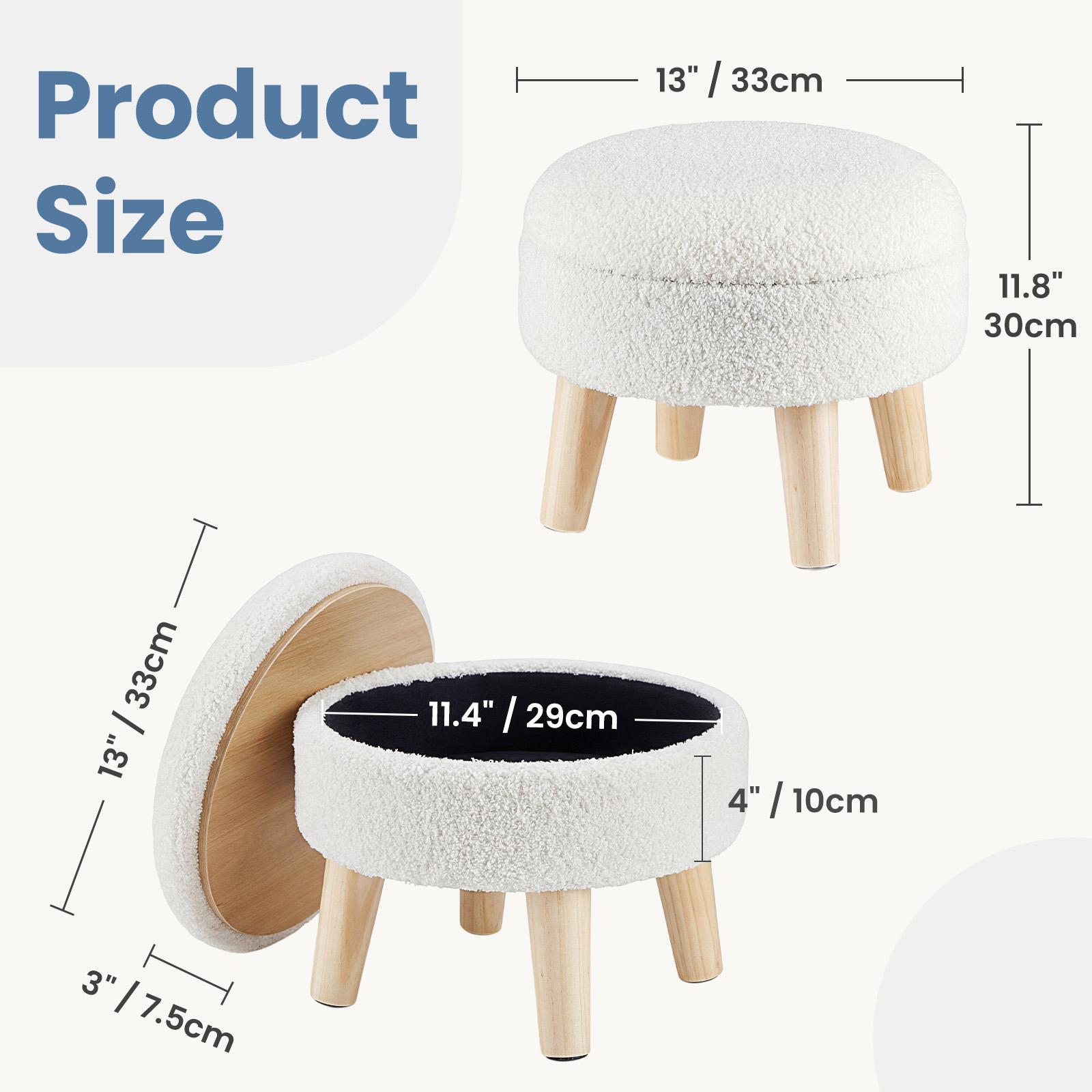 Ottoman Stool with Soft Teddy Velvet,Hidden Storage + Solid Wood Legs,Multi-Use Footstool,Seat for Small Spaces,HomeDecor,StorageHacks