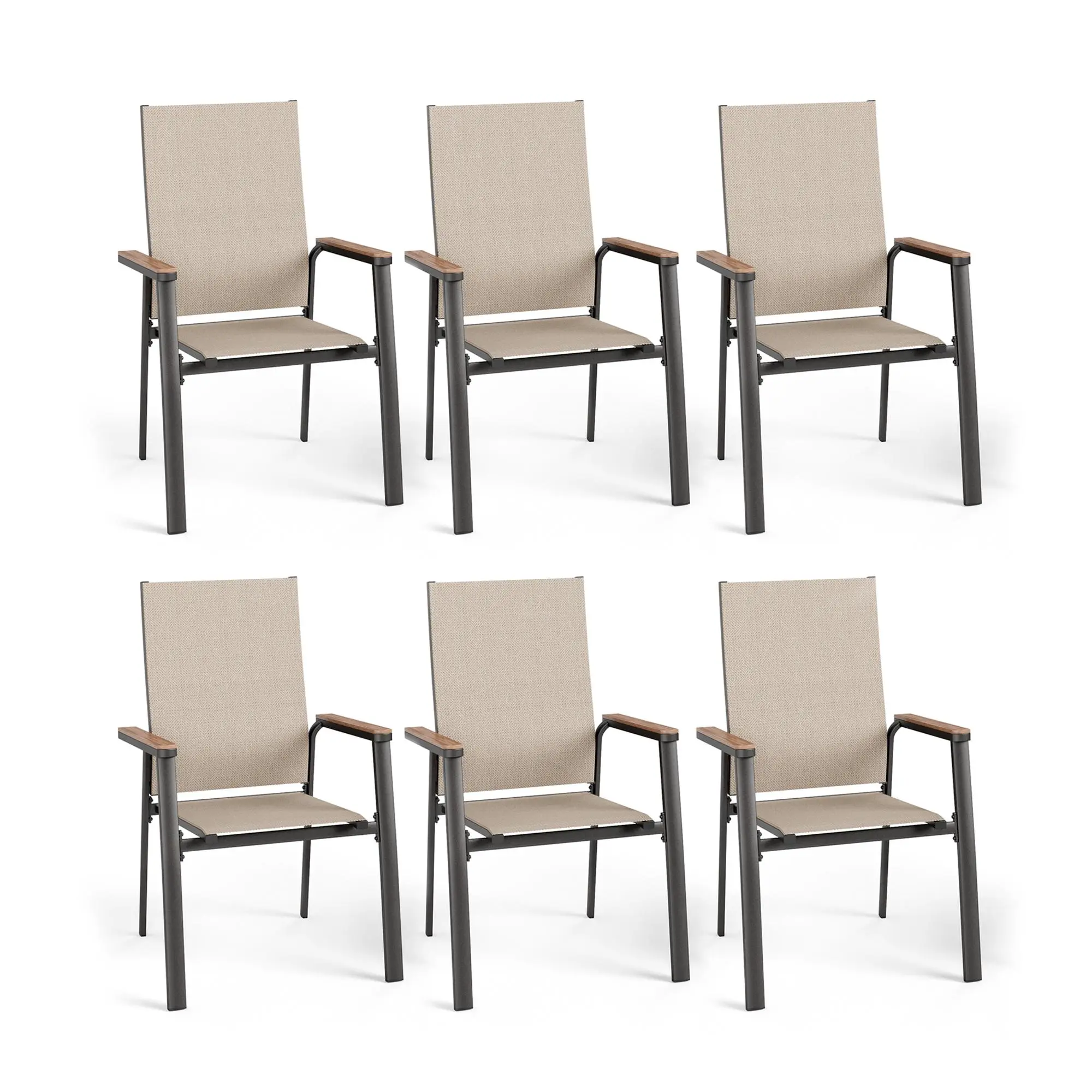 PHIVILLA Outdoor Stackable Dining Chairs Set of 2,Lightweight Aluminum Frame with Textilene Fabric & Wider Armrest,Easy to Store,Chairs for Garden Patio Home